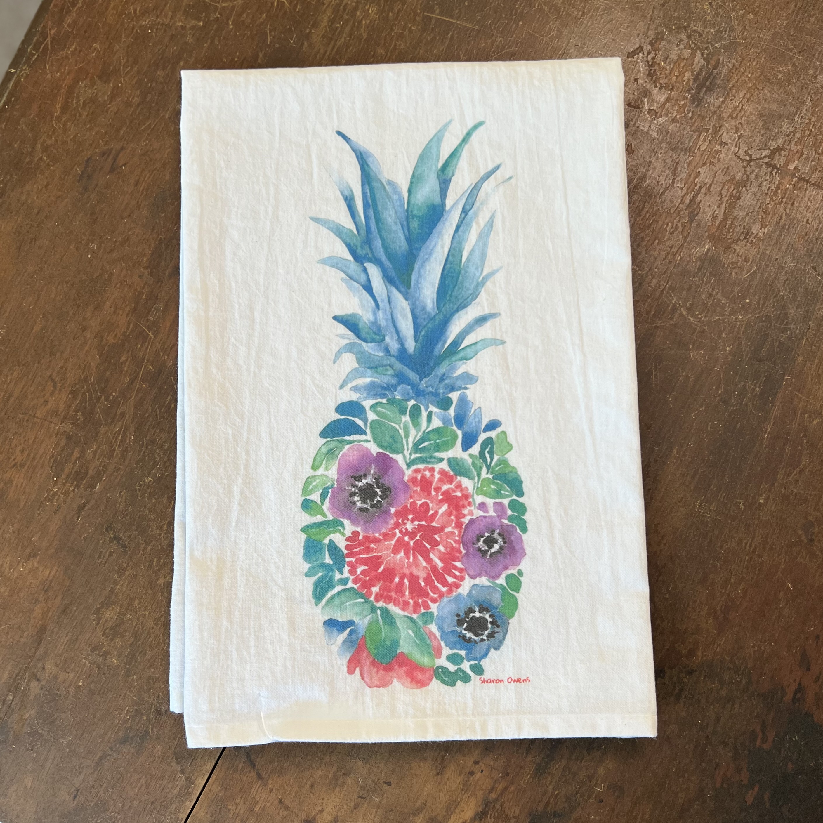 Exclusive Flour Sack Tea Towels by Bay La Launch Art – Floral Pineapple