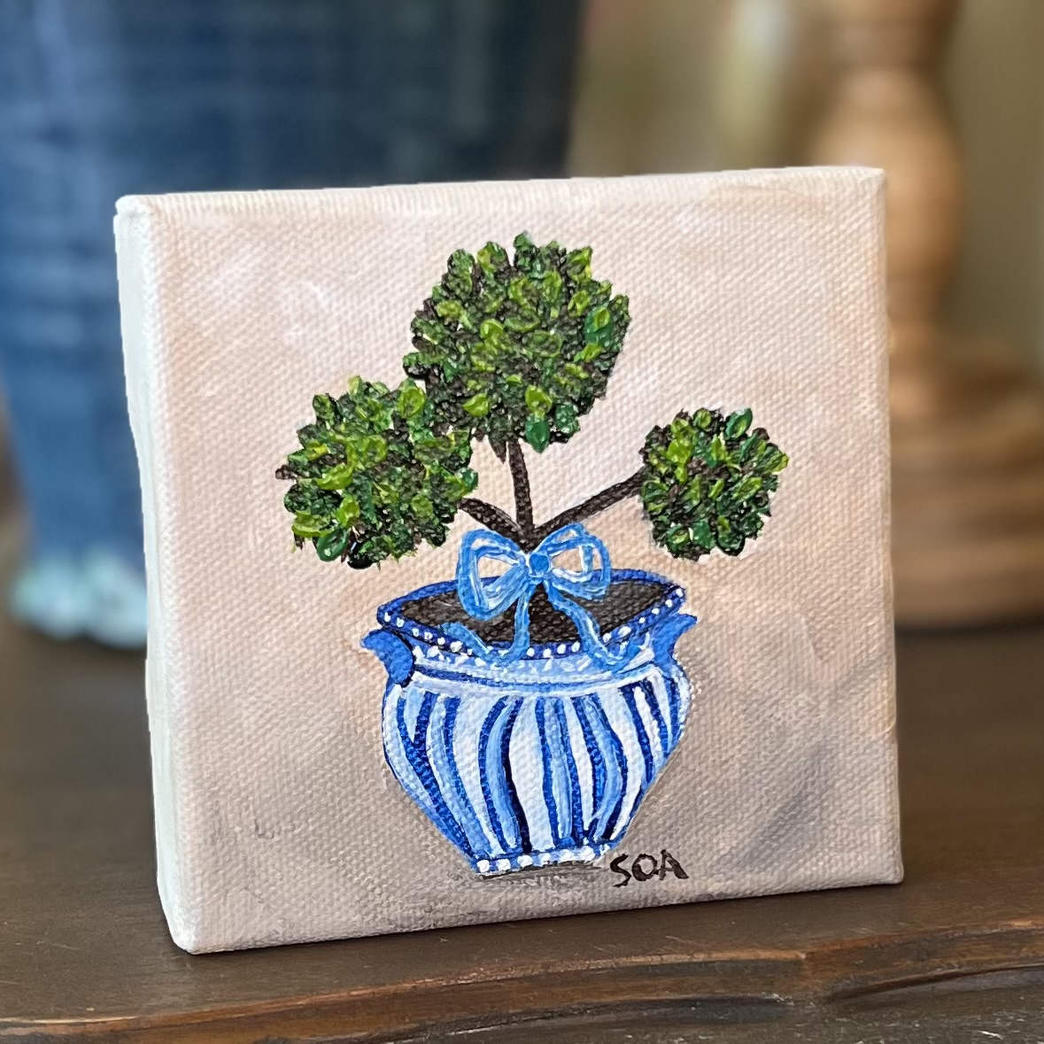 Original Topiary Acrylic Canvas Block by Bay La Launch Art