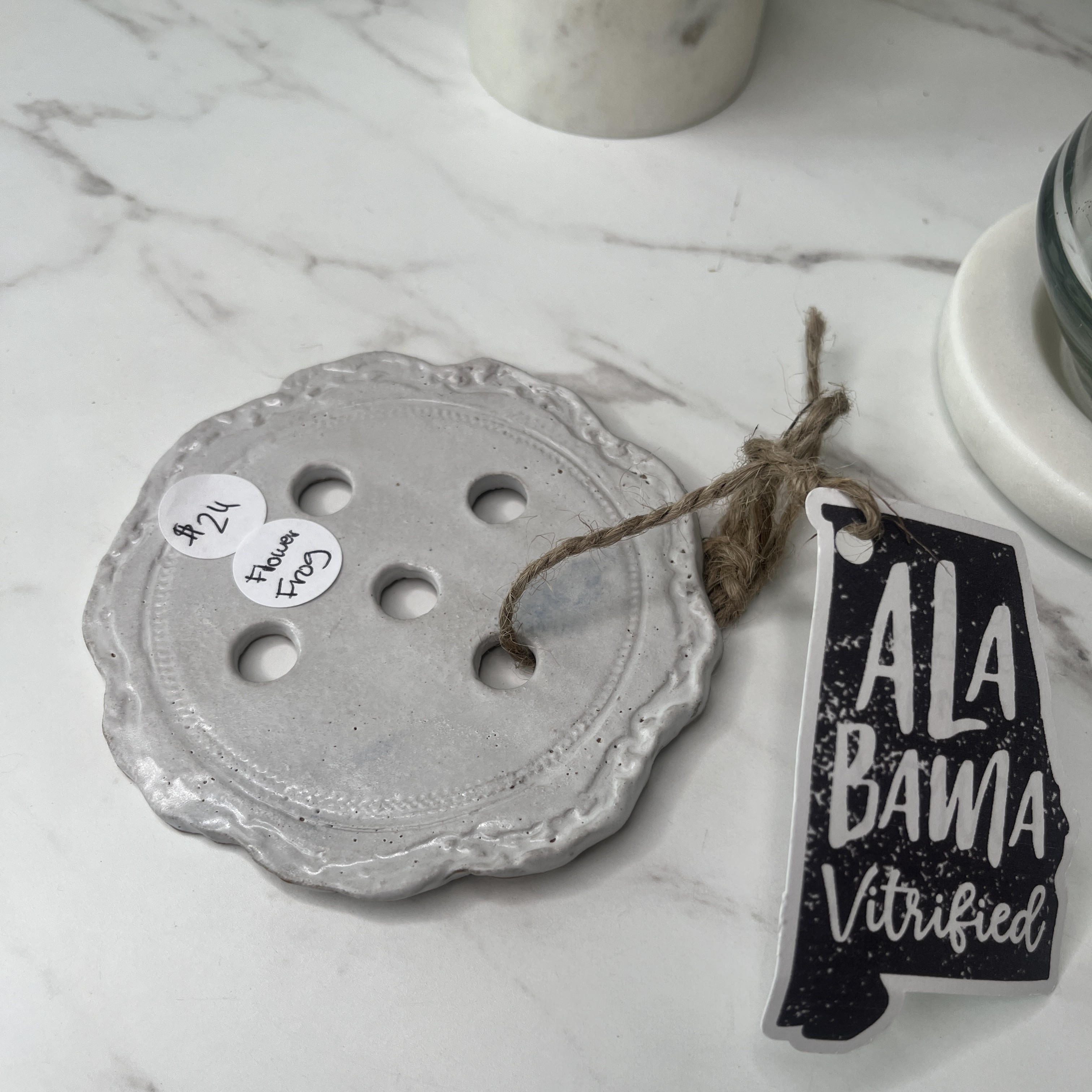 Hand Thrown Clay Flower Frog – Cream