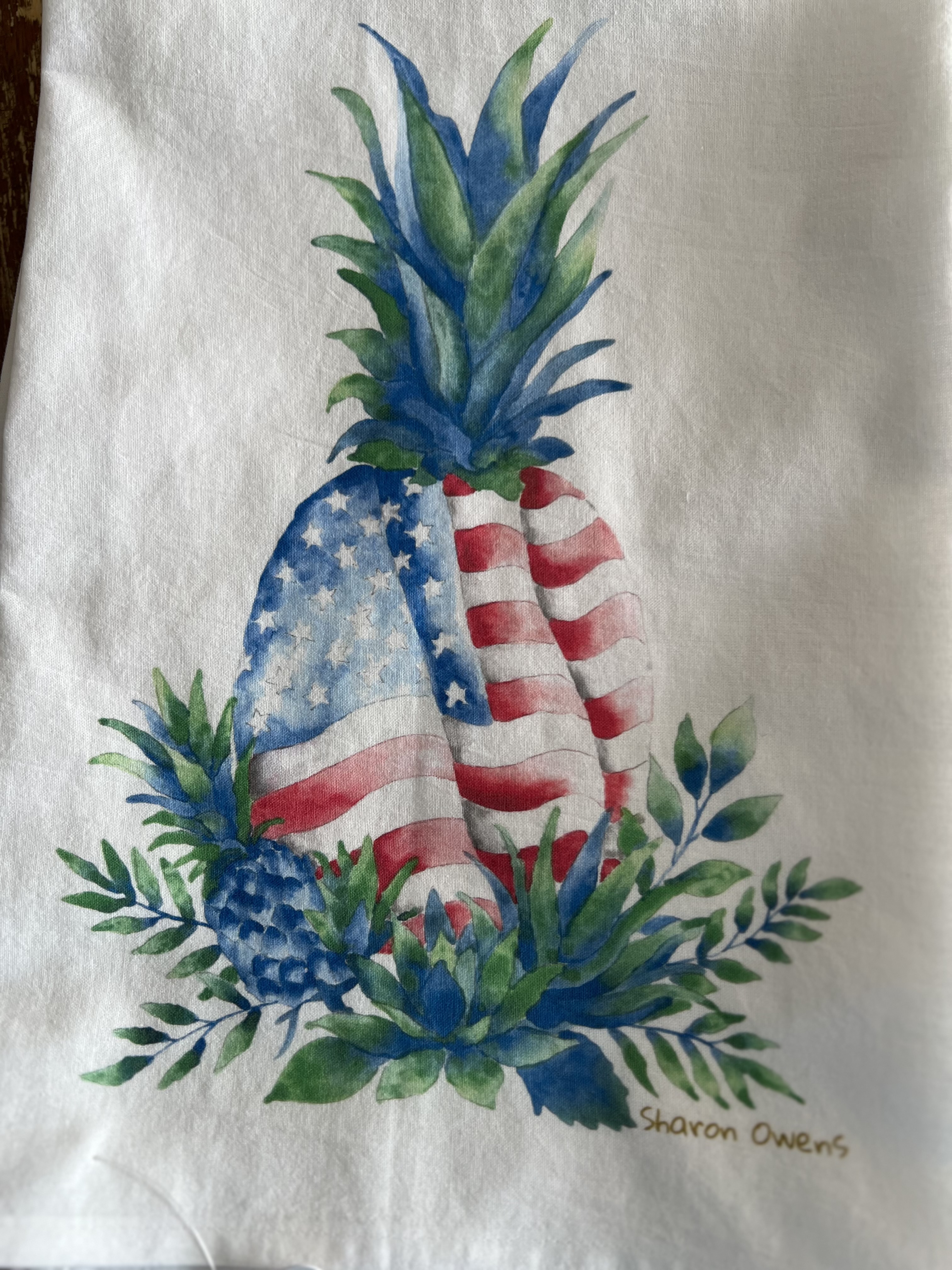 Exclusive Flour Sack Tea Towels by Bay La Launch Art – Stars and Stripes Pineapple