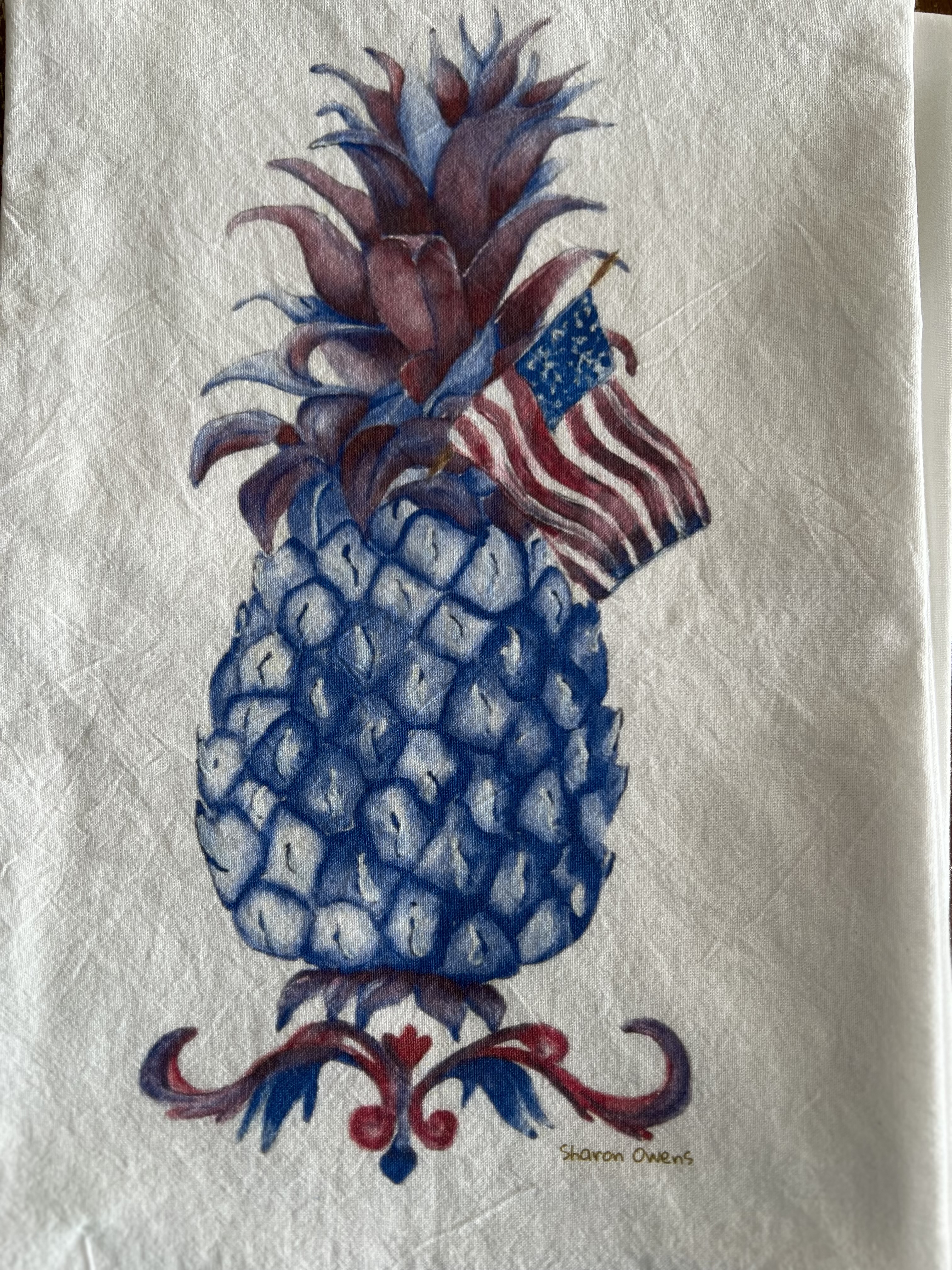 Exclusive Flour Sack Tea Towels by Bay La Launch Art – Red, White and Welcome Pineapple