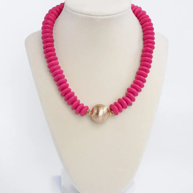 Blushing Bloom Wood Bead Statement Necklace
