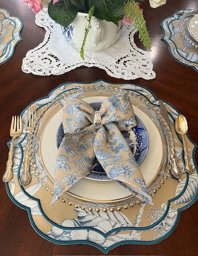 Iza Silva Luxury Tableware Bahamas Tan and Blue Placemat - Set of 4
