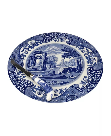 Spode Blue Italian 2 Pc Cheese Plate with Knife