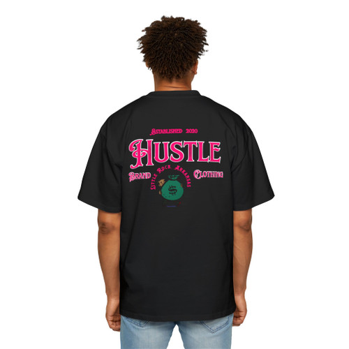 Hustle Brand Clothing Men's Hustle Oversized Tee, Streetwear T-Shirt, Casual Comfort Shirt, Graphic Tee for Hustlers, Pink Retro Cool Gift for Entrepreneurs
