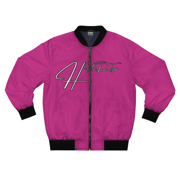 Vibrant Pink Hustle Men's Bomber Jacket, Statement outerwear, Trendy streetwear, Fashionable gift, Perfect for urban style, Casual jackets