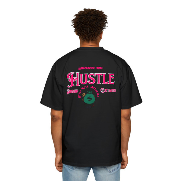 Hustle Brand Clothing Men's Hustle Oversized Tee, Streetwear T-Shirt, Casual Comfort Shirt, Graphic Tee for Hustlers, Pink Retro Cool Gift for Entrepreneurs