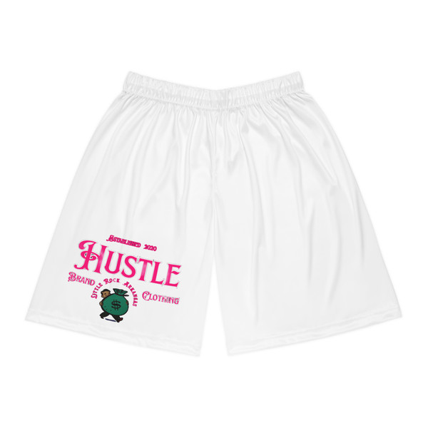 Hustle Brand Clothing Pink Retro  White of Stylish Hustle Basketball Shorts | AOP Athletic Wear, Sports Shorts, Gym Apparel, Streetwear, Casual Summer Style