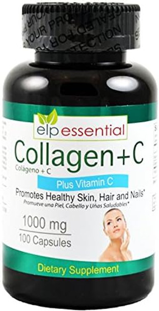 ELP ESSENTIAL Collagen + C Type Collagen Plus Vitamin C / Colágeno + Colágeno Tipo C Mais Vitamina C / Colágeno + Colágeno tipo C más vitamina C 100 Capsules 1000mg