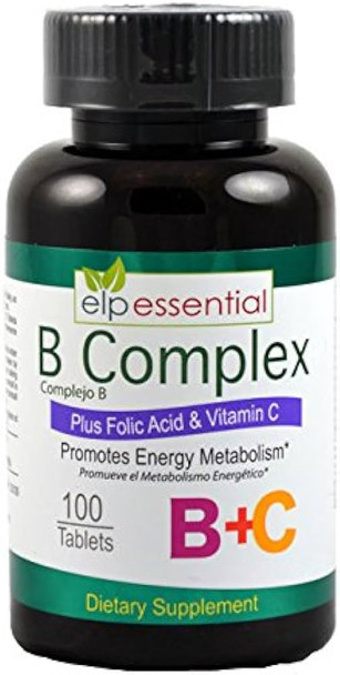  ELP ESSENTIAL B Complex Vitamin/ Complexo B + C Vitaminas Tablets 100'S COMPLEJO B : Health & Household