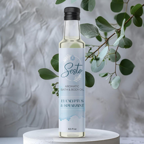 Sesto Aromatic Bath & Massage Oil - Eucalyptus & Spearmint - 8.5oz – Private Label Skincare (Additional Image) by Midwest Sea Salt Company