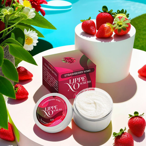 Strawberry Kiwi Exfoliating Lip Scrub - Lippe XO – Body Scrub (Additional Image) by Midwest Sea Salt Company
