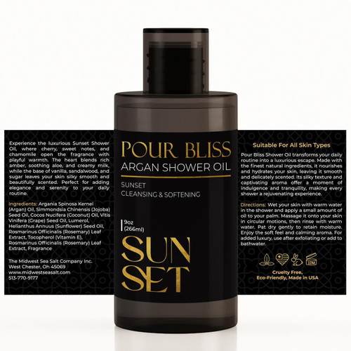 Sunset Pour Bliss Cleansing Argan Shower Oil - 9oz – Private Label Skincare (Additional Image) by Midwest Sea Salt Company