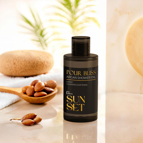 Sunset Pour Bliss Cleansing Argan Shower Oil - 9oz – Private Label Skincare (Additional Image) by Midwest Sea Salt Company