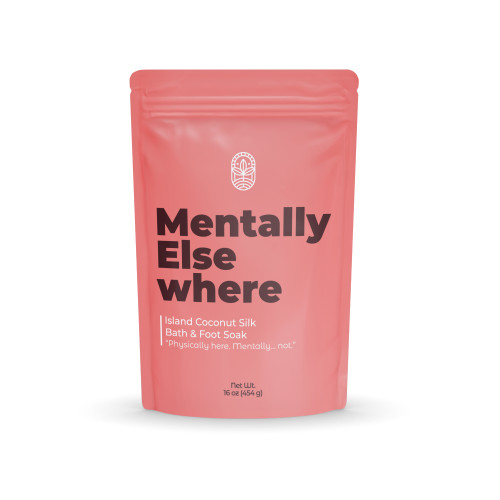 Mentally Elsewhere bath soak in pink stand-up pouch by Midwest Sea Salt Company