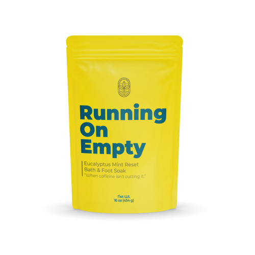 Running Empty bath soak in yellow stand-up pouch by Midwest Sea Salt Company