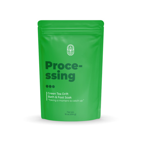 Processing bath soak in green stand-up pouch by Midwest Sea Salt Company