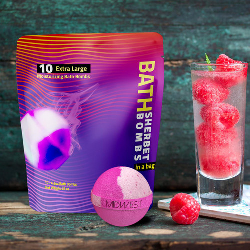 Pear Raspberry Luxury Bath Bombs -Set of 10 -  Extra Large - 4.5oz – Bath & Bodycare (Additional Image) by Midwest Sea Salt Company