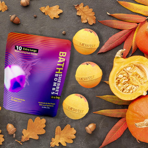 Cozy Pumpkins Luxury Bath Bombs -Set of 10 -  Extra Large - 4.5oz – Bath & Bodycare (Additional Image) by Midwest Sea Salt Company