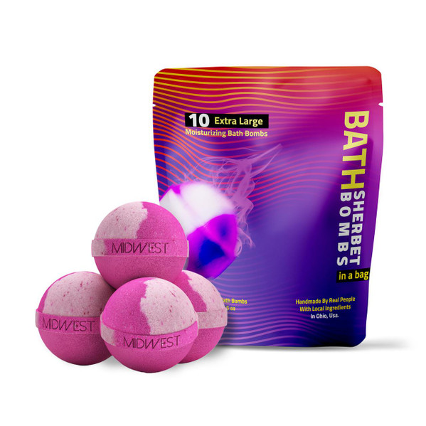 Pear Raspberry Luxury Bath Bombs -Set of 10 -  Extra Large - 4.5oz – Bath & Bodycare by Midwest Sea Salt Company