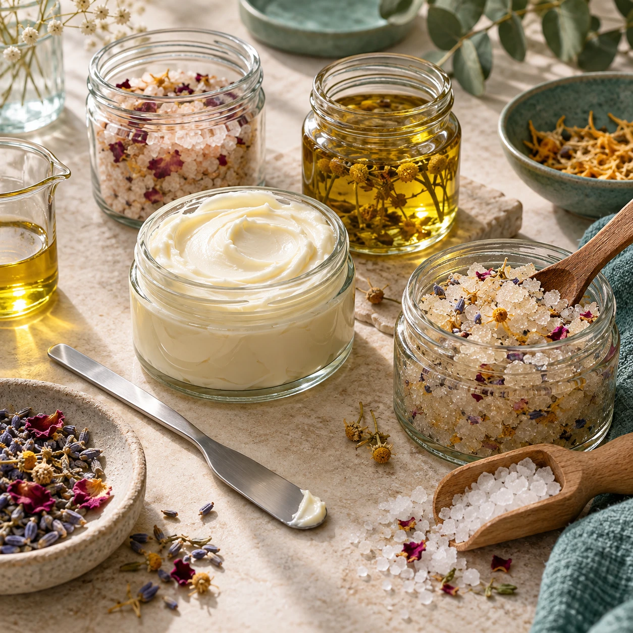 Bath and body formulas evaluated with reusable glass vessels and natural ingredients