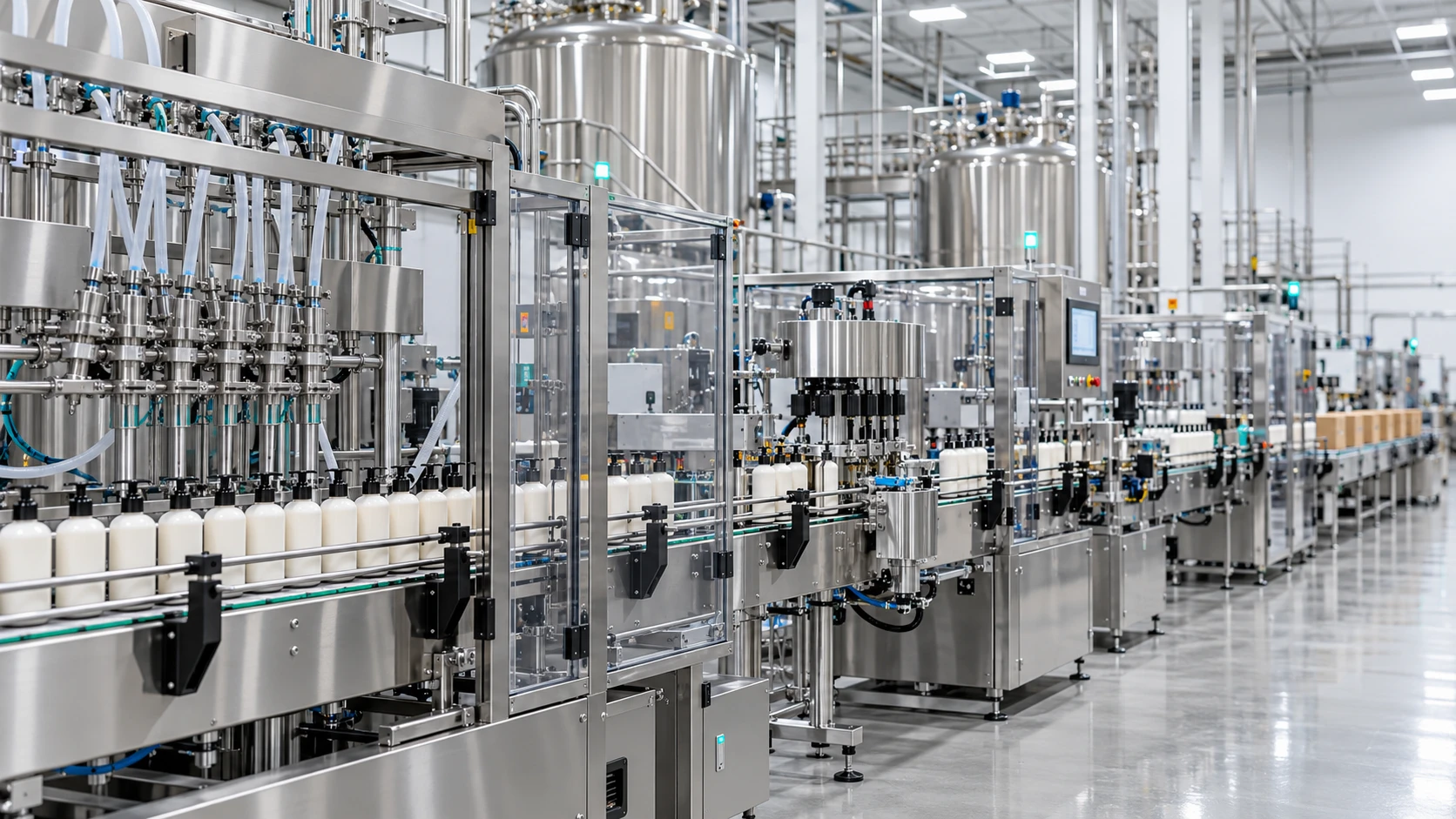Automated filling and packaging line in a personal care manufacturing facility