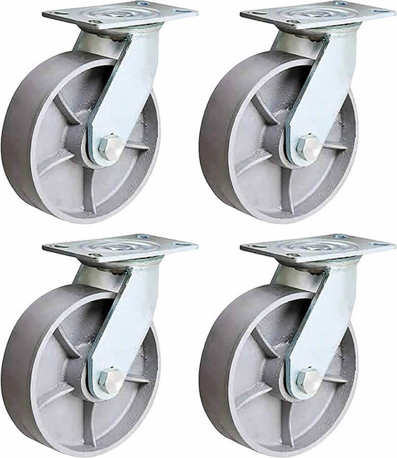 Linco 4" Heavy Duty Steel Swivel Caster Wheels | Set of 4 Wheels Cart Swivel Casters with Cast Iron Wheels | Total Capacity: 4000 lbs