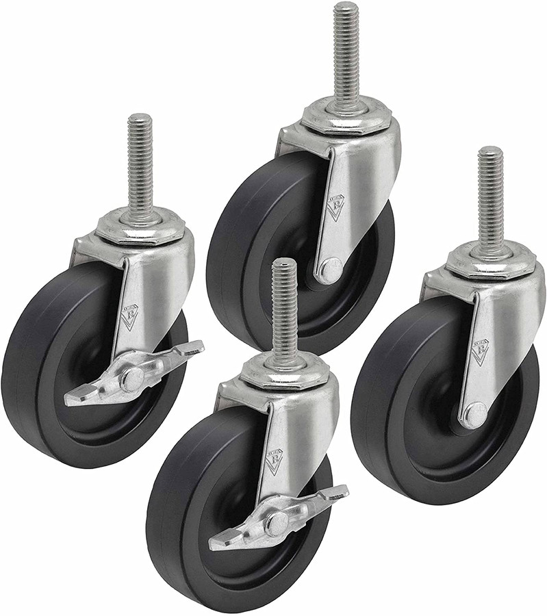 Linco 4" Steel Wire Shelving Wheels Casters 3/8" Threaded Stem | Set of 4 Caster Wheel | 2 Locking 2 Swivel Casters | USA Made Caster Replacement | Total Capacity: 600 lbs