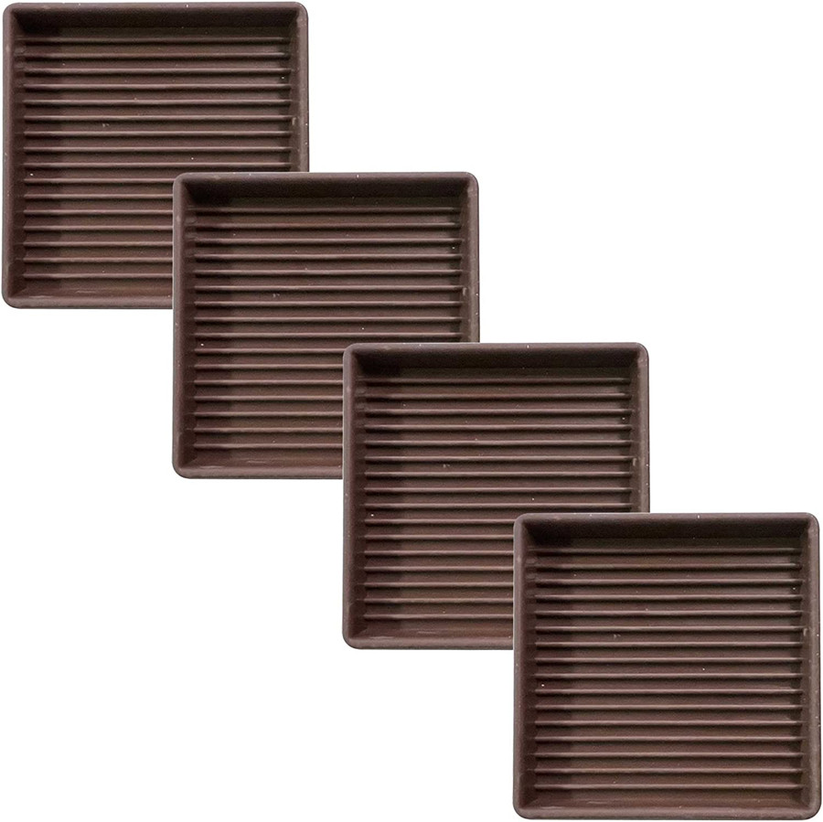 Linco Caster Cups | Non-Slip Furniture Pads | Furniture Cups | Furniture Protector | Floor Protector | Great for Indoor & Outdoor Home Furniture | 3x3 Square Rubber 4pcs (Brown)