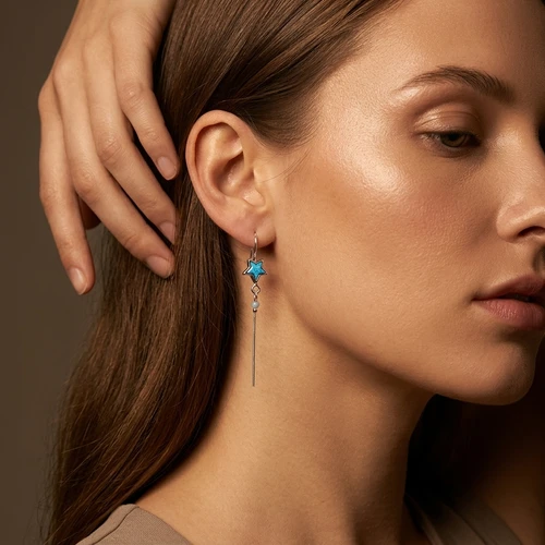 E00110 - Opal star long earrings hook