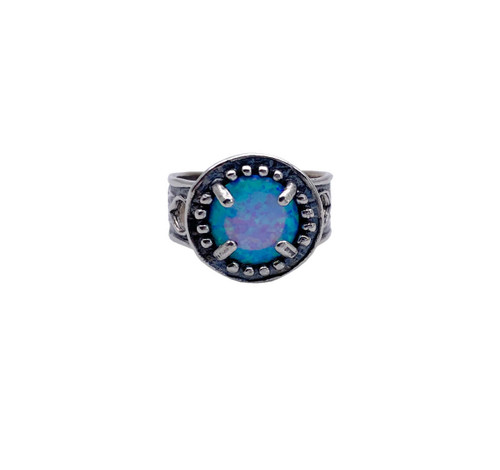 R01795 - Beautiful design silver ring with large round Opal.