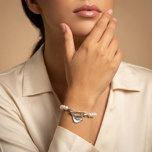 B00106 - PR - Freshwater Pearl & Bird Charm T-Bar Bracelet
