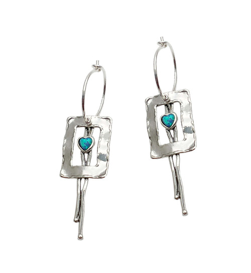 ASE133 - 925 silver. Elegant Hoop earrings with Opal heart
