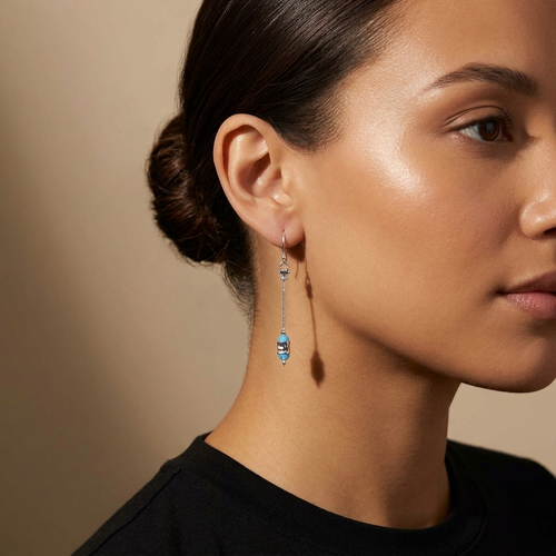 ED66 - Elegant long earrings with Opal and silver beads