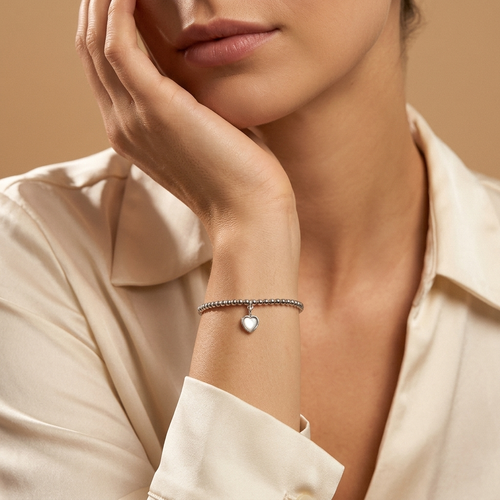 B01481 - Mother of Pearl Heart Sterling Silver Adjustable Bracelet