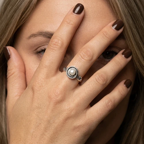 ASR0794 - 925 silver ring with small pearl