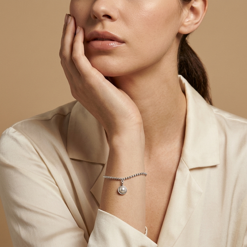 B02181 - Pearl Charm Sterling Silver Adjustable Bracelet