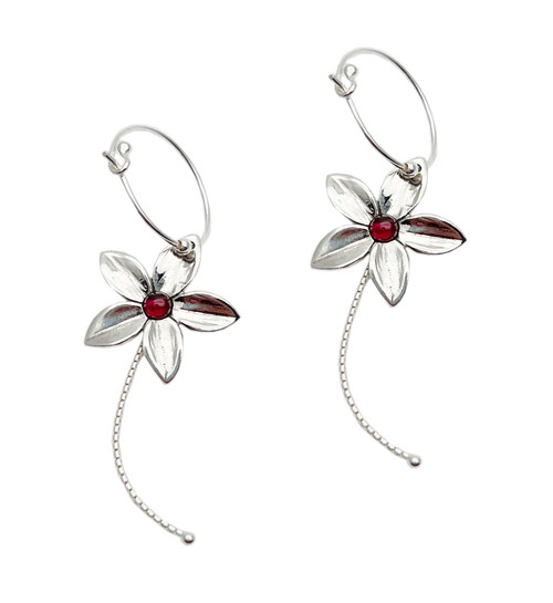 ASE124 - GR - Silver earrings hoop with large flower