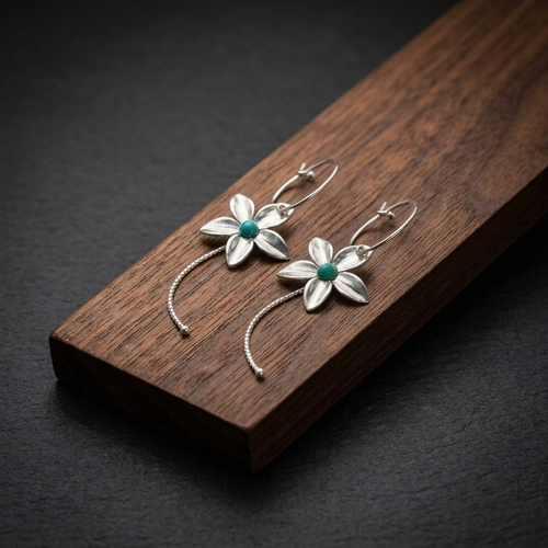 ASE124 - TU - Silver earrings hoop with large flower