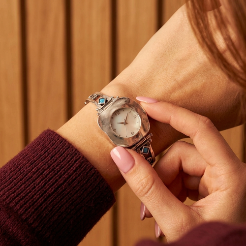 W1970 - Op - 925 Sterling Silver Watch with Pretty details and Blue Opal.