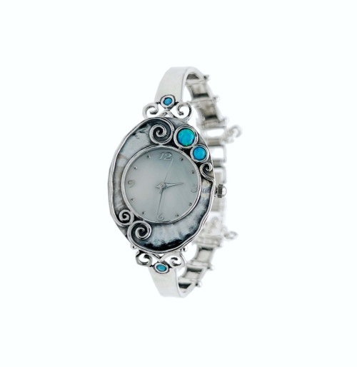 W7001 - Op - 925 Sterling Silver Watch with Pretty details and blue Opal