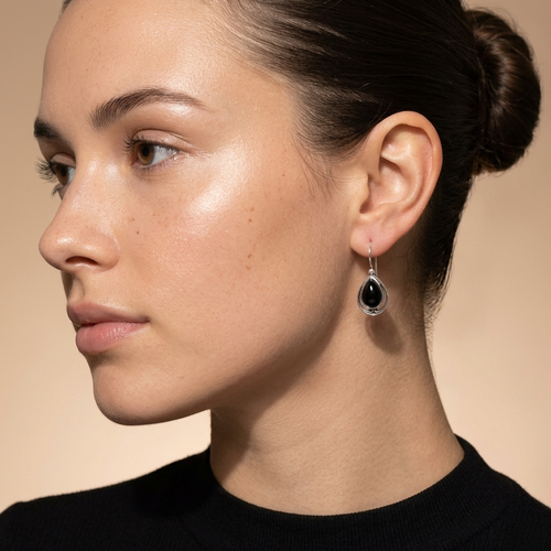 E02266 - Onyx - Teardrop Onyx earrings hook