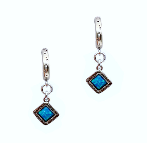 E04265 - Sterling Silver Opal Hoop Earrings