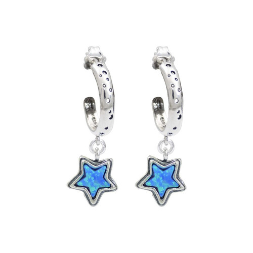 E04263 - Sterling Silver Opal Hoop Earrings. Opal Star hoop.