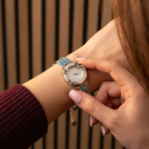 W3581 - Silver Watch with square Opals