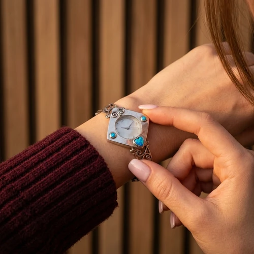 W2199  - Silver Watch with Opal heart