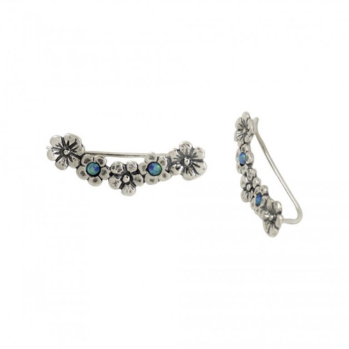 E04156 - OP - Minimalist Sterling Silver Ear Climber Earrings Flowers
