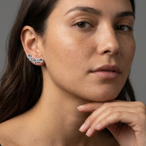 E04156 - OP - Minimalist Sterling Silver Ear Climber Earrings Flowers