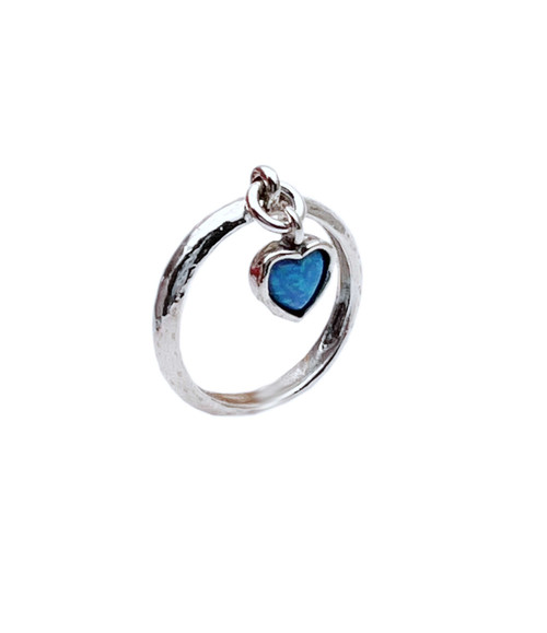 R00711 - Silver ring with dangle charm Opal heart