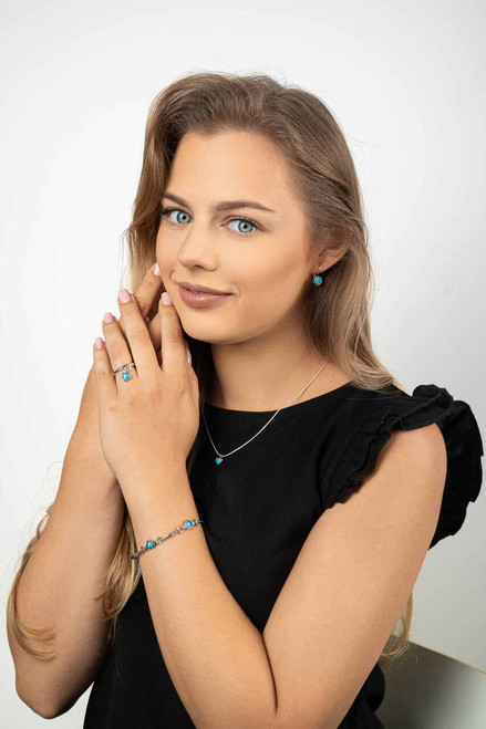 R00711 - Silver ring with dangle charm Opal heart